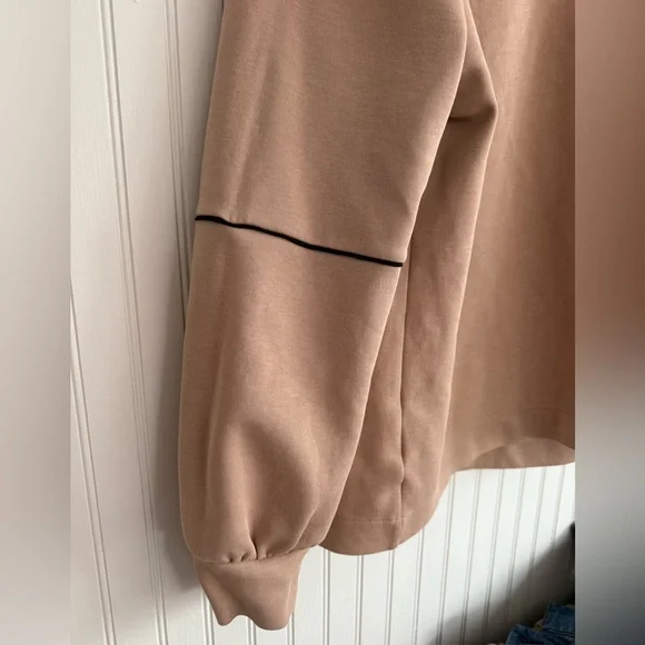 Ann Taylor Taupe Pullover Sweatshirt with Black Piping Size XL - Picture 2 of 5